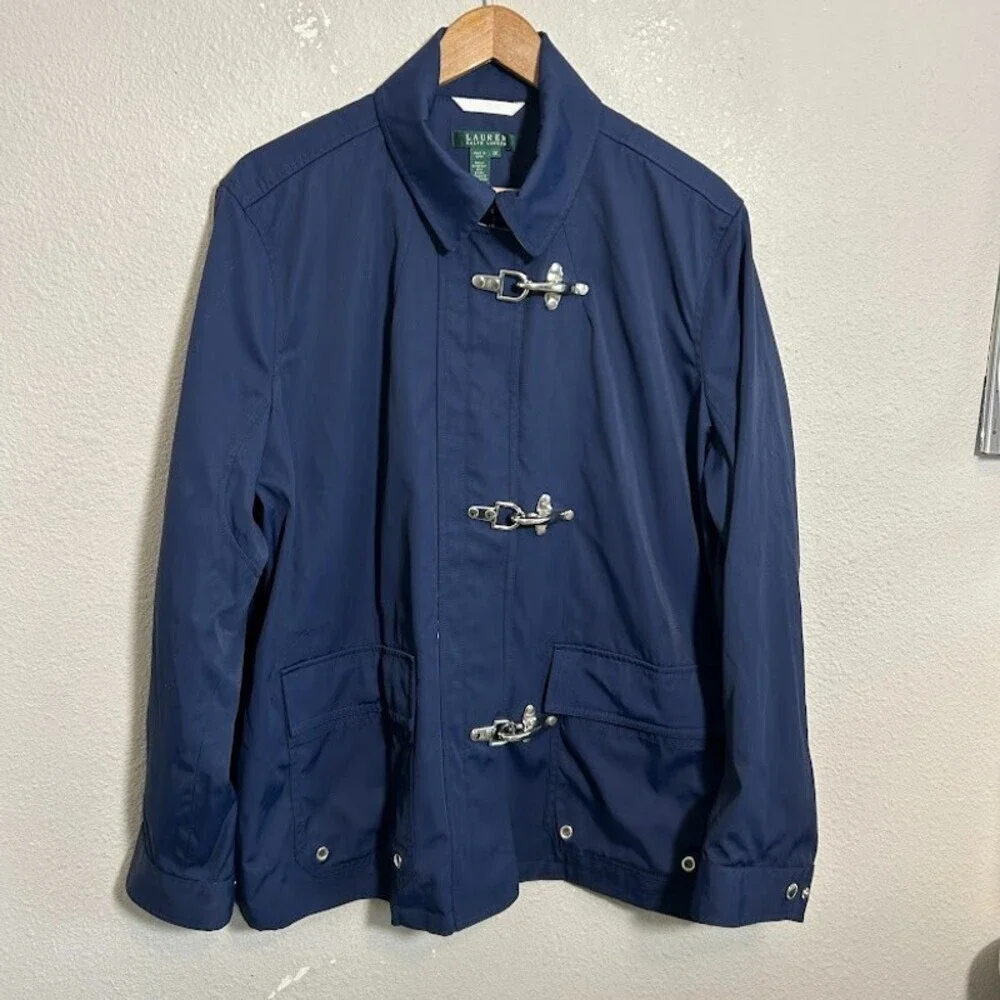 LRL Ralph Lauren Fireman Clasp Jacket Womens 2X Navy Nautical Lobster Coastal